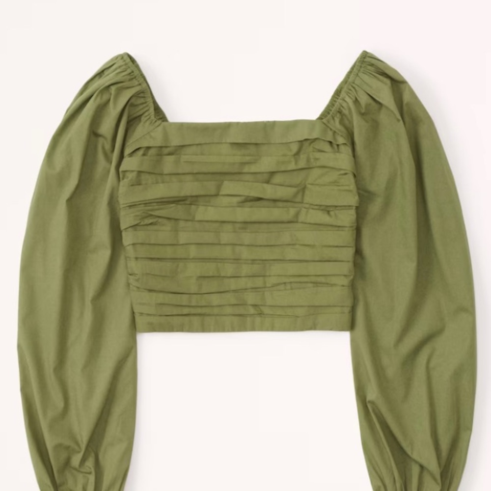 Abercrombie & Fitch Olive Green Puff Sleeve Top